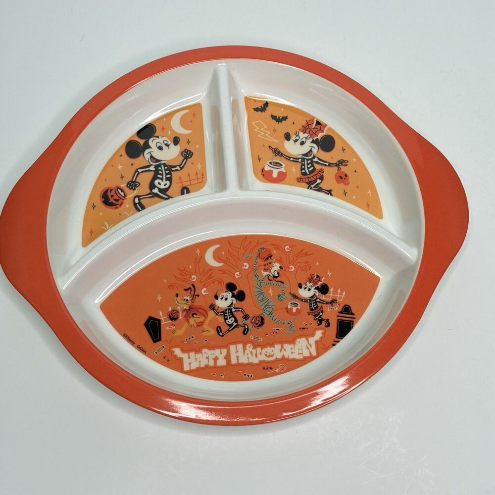 Walt Disney Halloween Divided  Mickey Mouse & Friends Melamine Dish Vtg